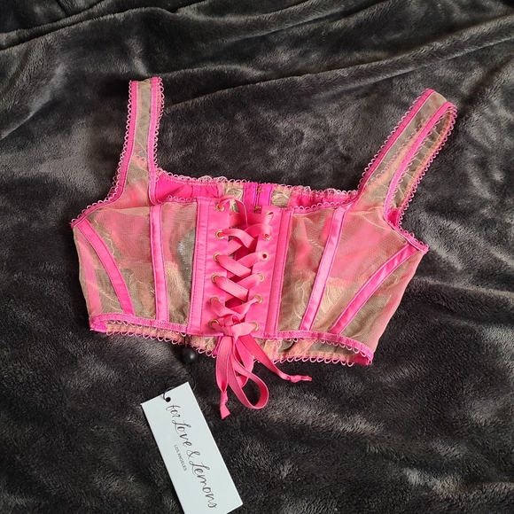 NWT For Love and Lemons FLL Pink Flower Hibiscus Lace-up Corset Bustier XXS - Picture 5 of 7